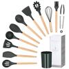 Ustensiles de cuisine Springos® – set d’accessoires en silicone et bambou, 12 pièces - graphite