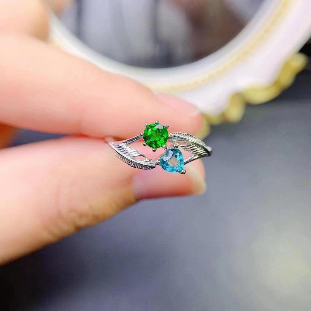 Vintage Blue Sapphire Flower Ring with Tourmaline and Zircon