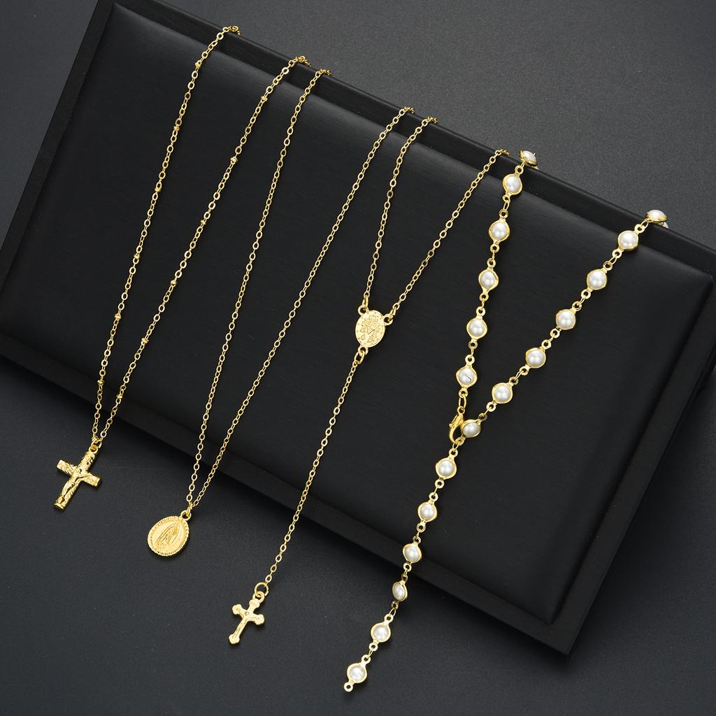 17KM 4-Piece Cross Pendant Figure Necklace Set Adjustable Bohemian Style Fashion Jewelry For Women Daily Wear Party Gift