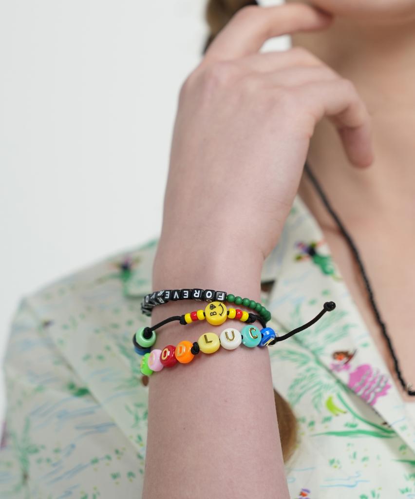 Bonbeau Happy Pop Initial Smile Knot Bracelet Smile Charm Initial Bead Double-Strand Knot Bracelet