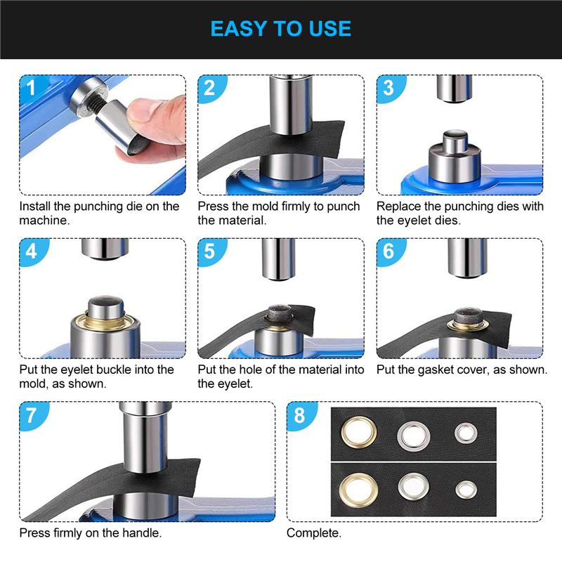 Máquina de Ilhós DIY Manual Ferramenta de Prensa de Ilhós com 1500pcs Ilhós para Lona Cortinas Cintos Artesanato Punção