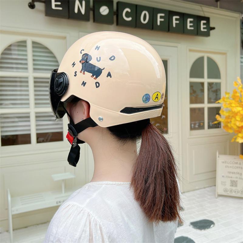 Little Black Dog C Electric Vehicle Helmet Cute Pass Hard Hat Women's Breathable Sunscreen Motorcycle Hat Tide