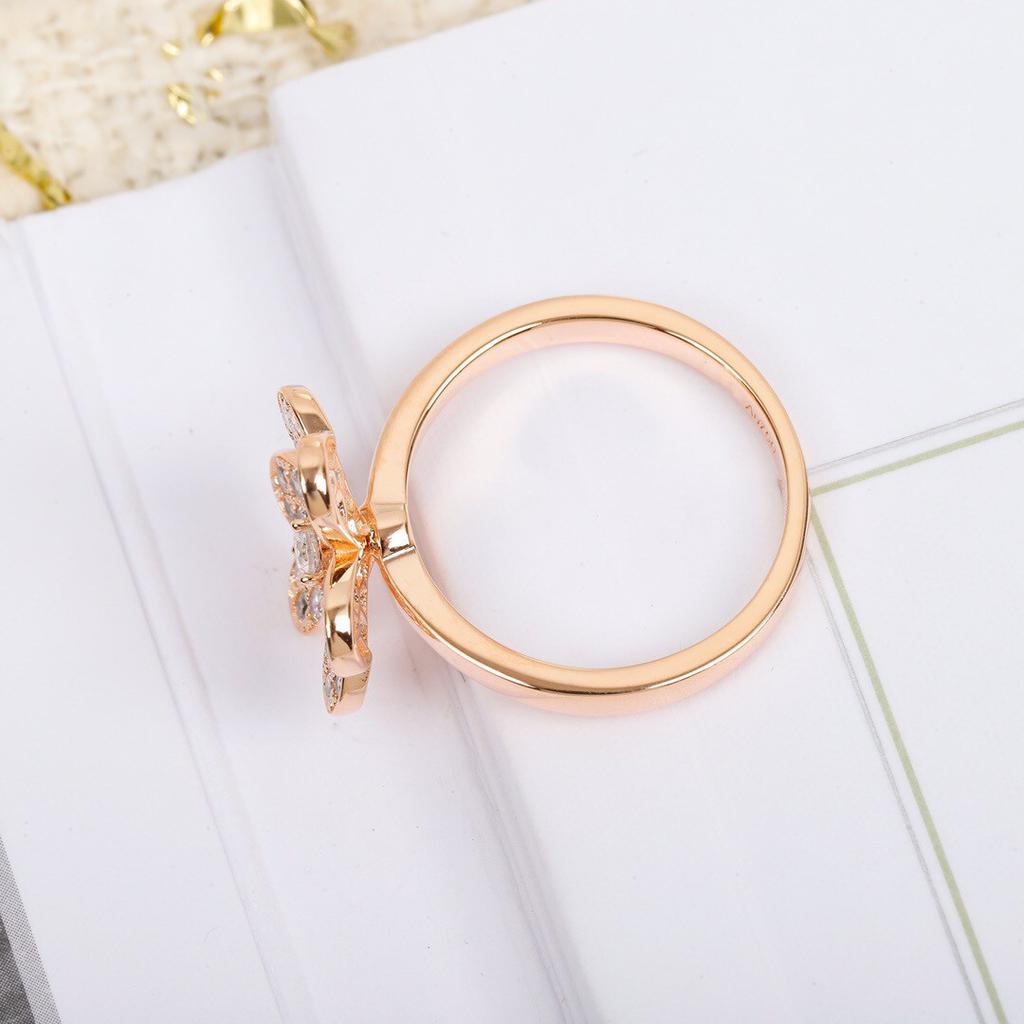 New 2024 Anniversary Gift Hot Sale Famous Brand Party Luxury Jewelry For Women Full Zicon Rose Gold Color Double Flowers Rings