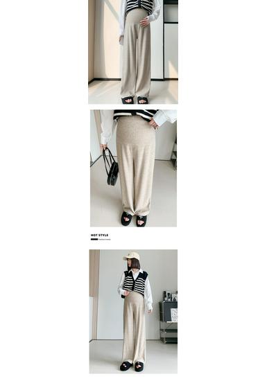 Autumn/Winter Maternity Wide-Leg Cashmere Pants: High Waist, Slimming, Straight Leg