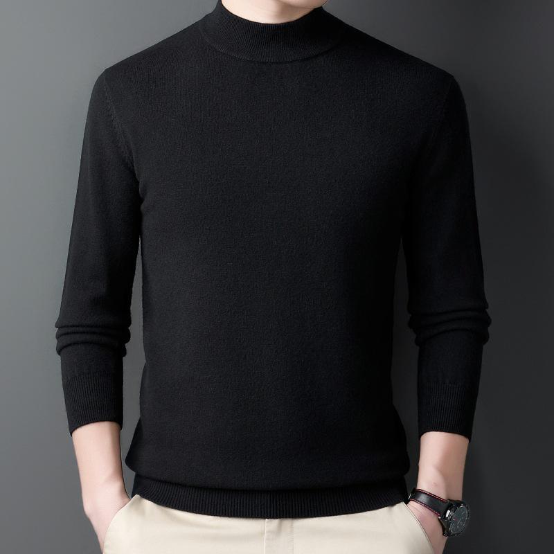 Men's Heavyweight 450g Wool Sweater: Autumn/Winter Casual Half-High Neck Knit Pullover
