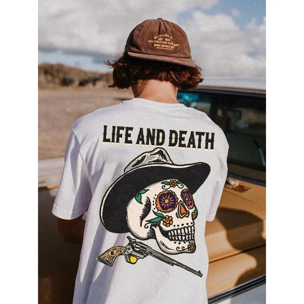 Men Cotton T-Shirt Short Sleeve Denim Graphic Apparel Harajuku Streetwear ONeck Tshirts Oversized Summer Men Tee Cowboy Clothing