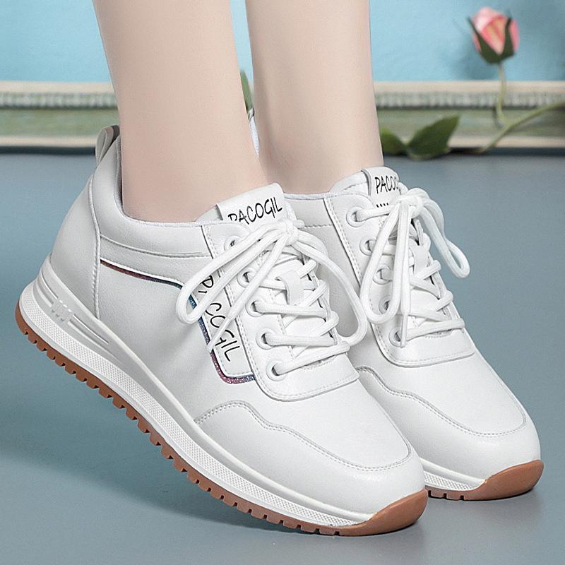 Women Running Autumn Winter Plush Velvet Cotton Soft Leather Shoes Fashion Breathable Lace-Up Solid Casual Sneakers