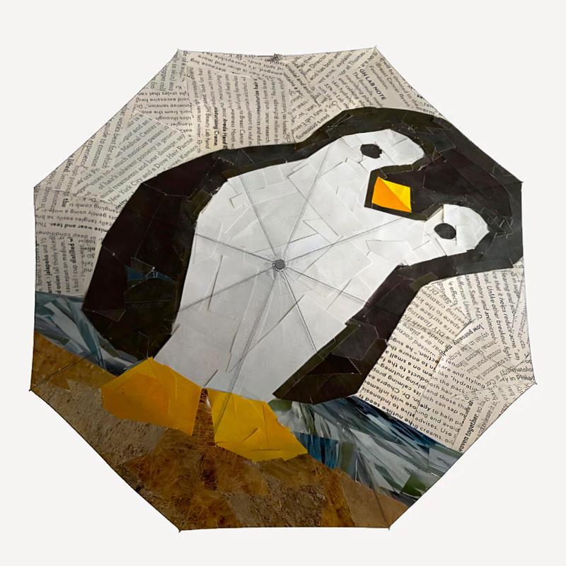 

1PC Penguin Artwork Automatic Folding Umbrella, Portable & Foldable Design with 8 Ribs, 71
