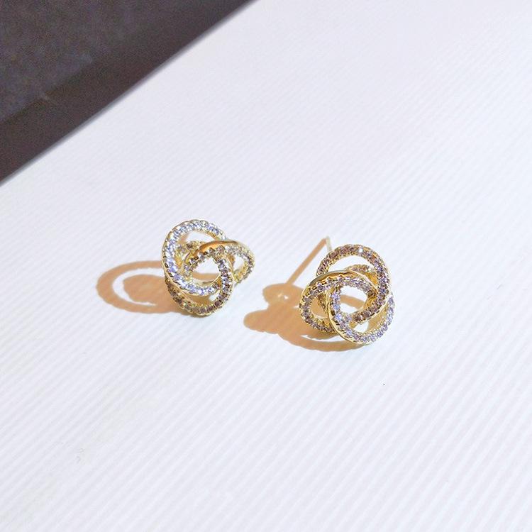 Full Diamond Design Stud Earrings Women'S Exquisite Small Earrings Women'S French Romantic Fairy Earrings