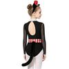 Kids Themed Party Halloween Costume Mock Neck Long Sleeve Bowknot Sequin Mesh Patchwork Bodysuit with Hair Hoop Faux Tail for Cosplay Stage