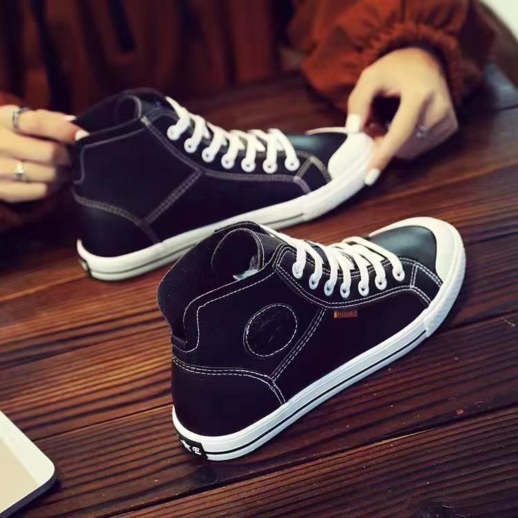 

2026 Versatile Women s Small White Shoes High Top Platform Black Leather Casual Women s Chunky Sneaker 40 чорний