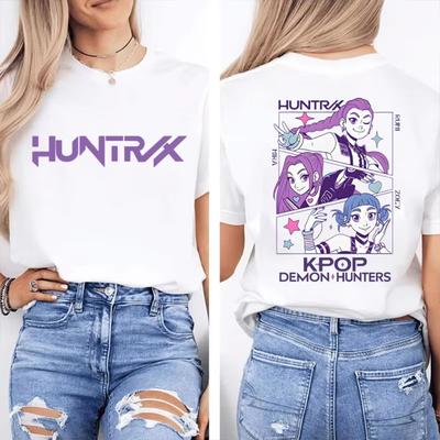Lustiges K-Pop Dämonenjäger Mira Rumi Zoey Print T-Shirt Damen Herren Locker Kurzarm Rundhals Oberteil Weiblich Freizeitshirt Tees