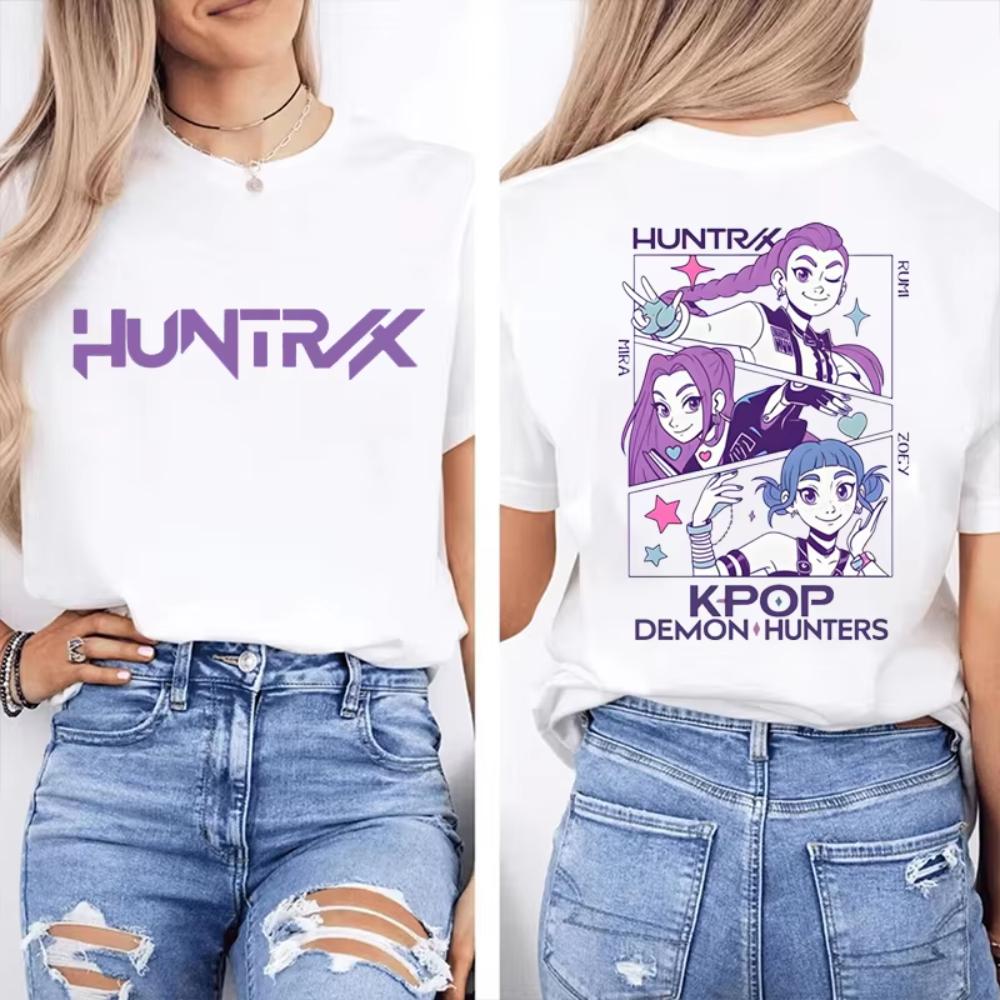 Funny K-Pop Demon Hunters Mira Rumi Zoey Print T-Shirt Women Men Loose Short Sleeve Round Neck Top Female Casual Shirt Tees