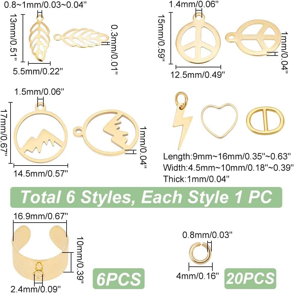 DIY Charm Cuff Ring Making Kit Including Stainless Steel Open Ring Findings