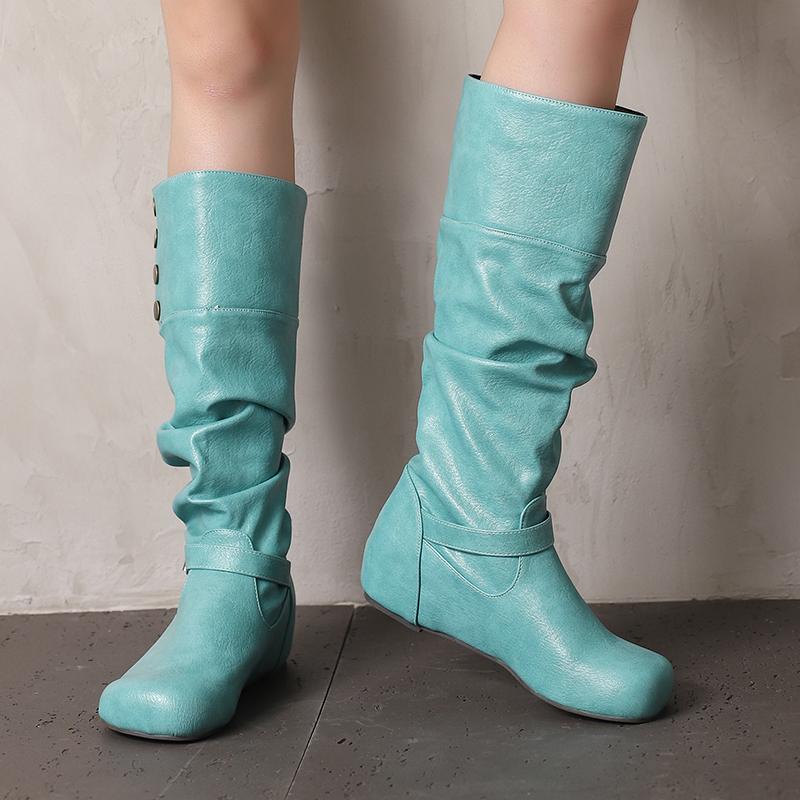 Women's flat-bottomed casual boots autumn and winter new inner height increase solid color large size medium boots