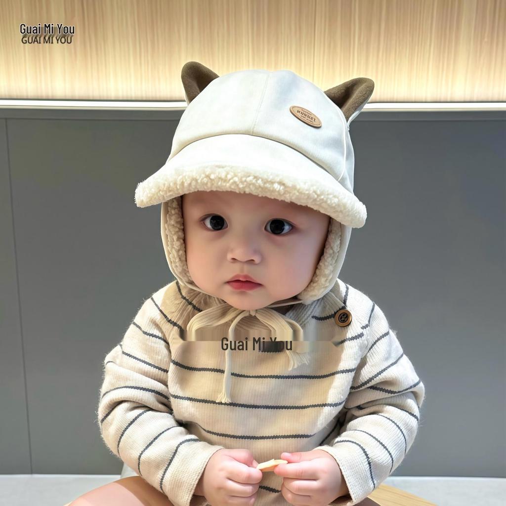 Chłopięca Czapka z Ochroną Uszu w Koreańskim Stylu, Wyściełana Fleece – Ciepła, Wiatroszczelna Czapka Baseballówka z Daszkiem na Jesień/Zimę