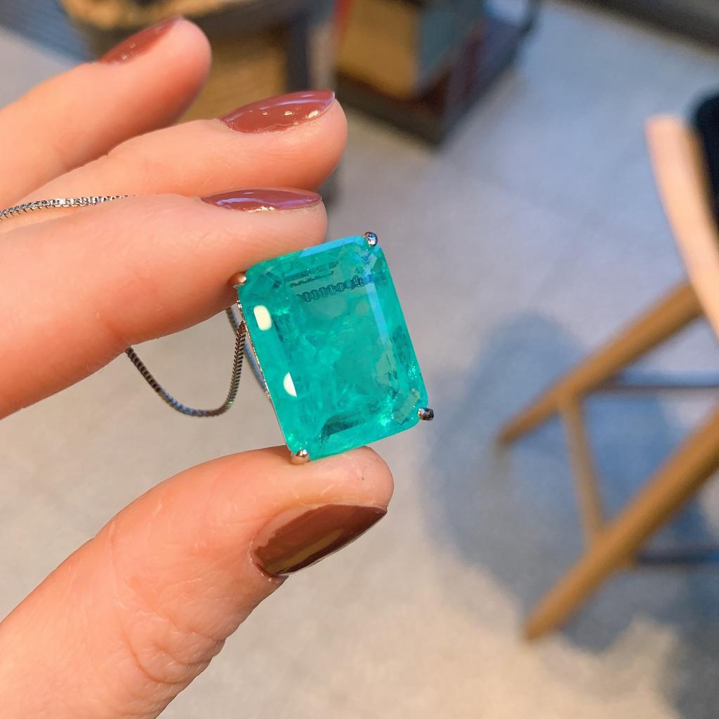 Transmisión en Vivo de TikTok Transfronteriza Collar de Zirconia Esmeralda Pendientes Colgante Rectangular Luz Verde Palaiba