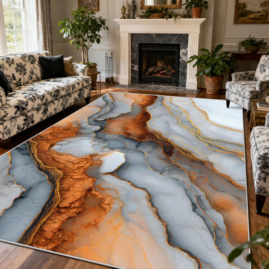 Light Luxury Marble Style Carpet Large Area Living Room Lounge Decoration Rug 200×300cm European Style Bedroom Soft Floor Mat