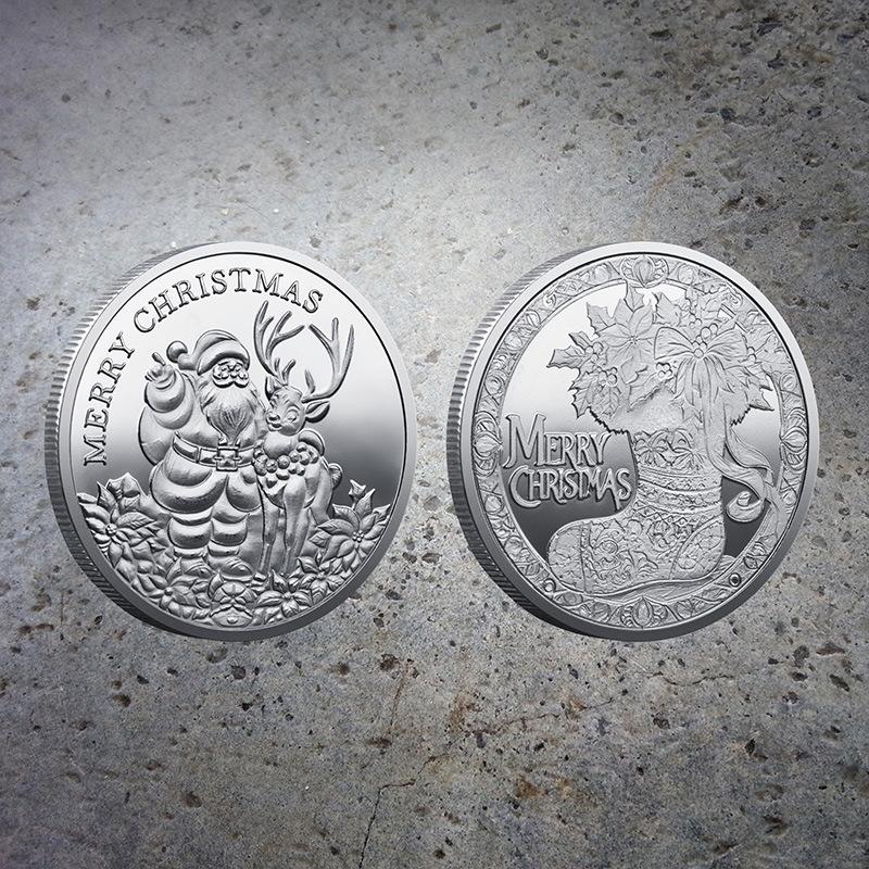 Christmas coins, commemorative medals, European and American, Santa Claus, sled, deer, colorful, commemorative gold coins, decision game coins