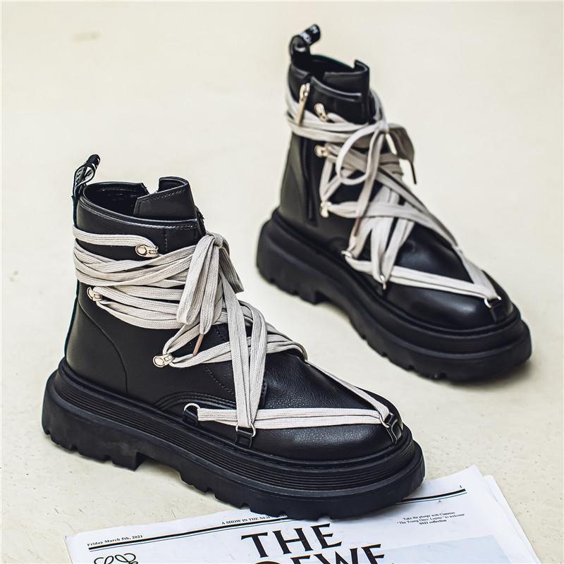 

Уличные мужские черные мотоциклетные ботинки Модные короткие ботинки Crazy Strap Barrel Boots Мужские дизайнерские туфли на платформе Кожаные ботинки Hombre 39