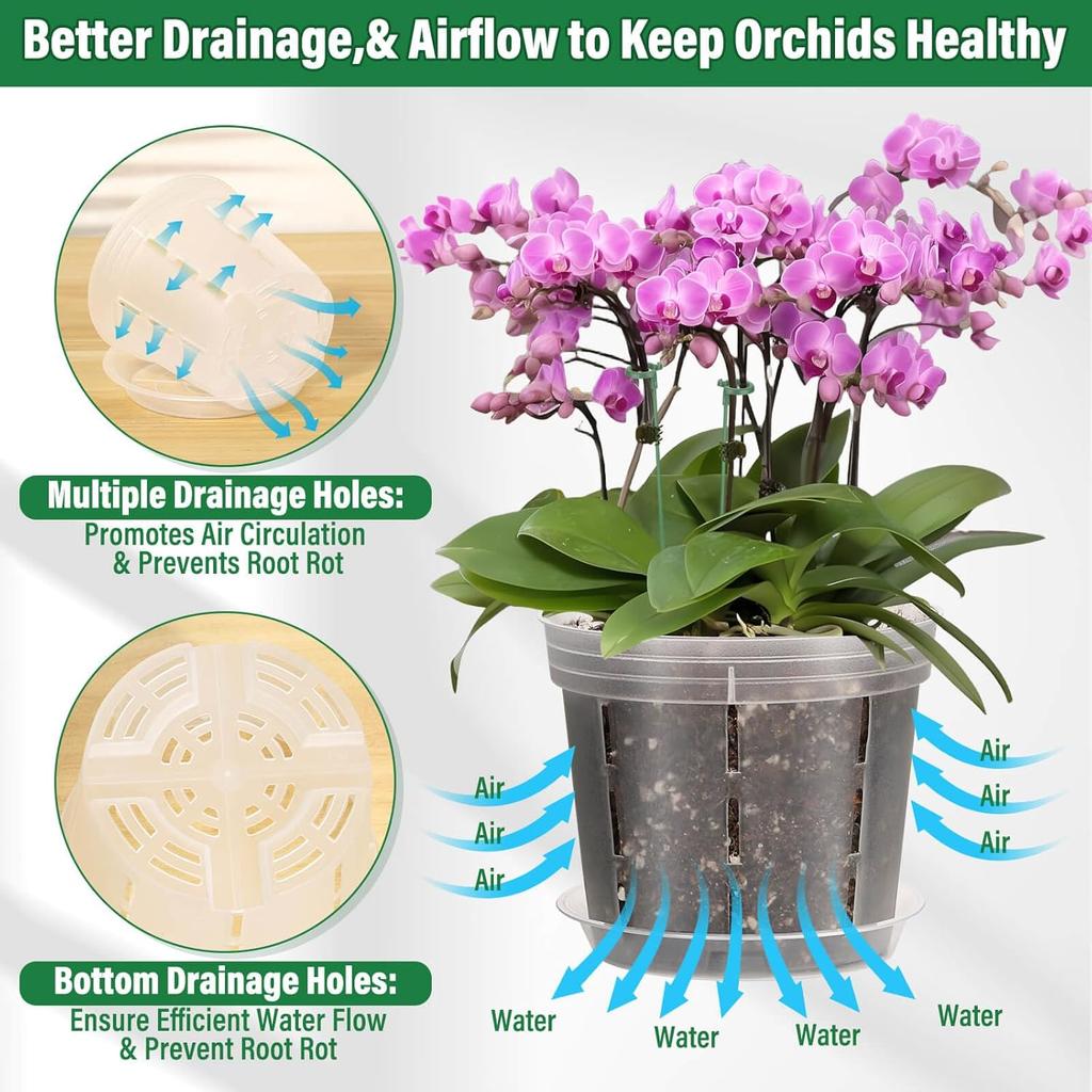 12 Pcs Plastic Orchid Pots With Holes, 4, 5, 6 Inch Clear Orchid Pots For Repotting With Saucers Drainage And Plant Stakes, Large Small Breathable