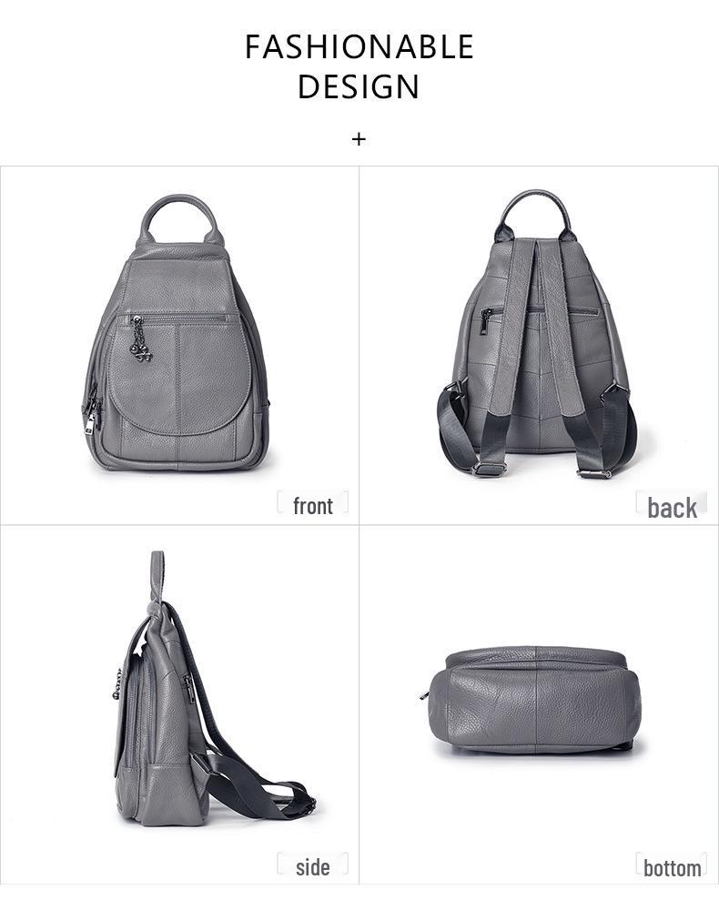 Solid Genuine Leather Women's Backpack: Fashionable, Casual, Lightweight, Multifunctional for Commuting and Travel
