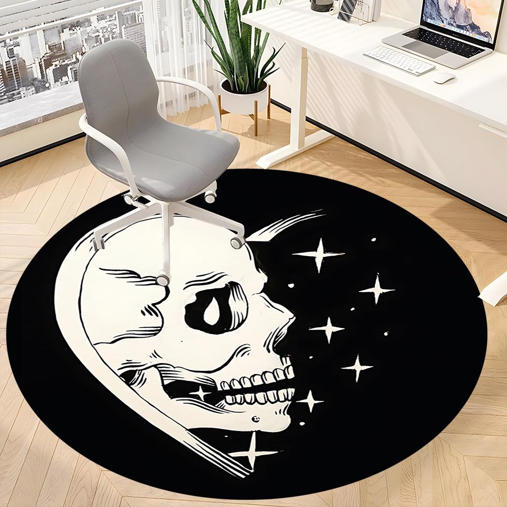 1pc Skull Stars Office Round Area Rug, Indoor Mat Suitable ForOffice, Under Office Chairs Bedroom Living Room Home Decor, Room Deco q089