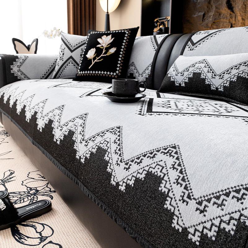 Sofa cushion 2025 summer new fixed non-slip light luxury advanced cool cover leather sofa three seats universal in all seasons