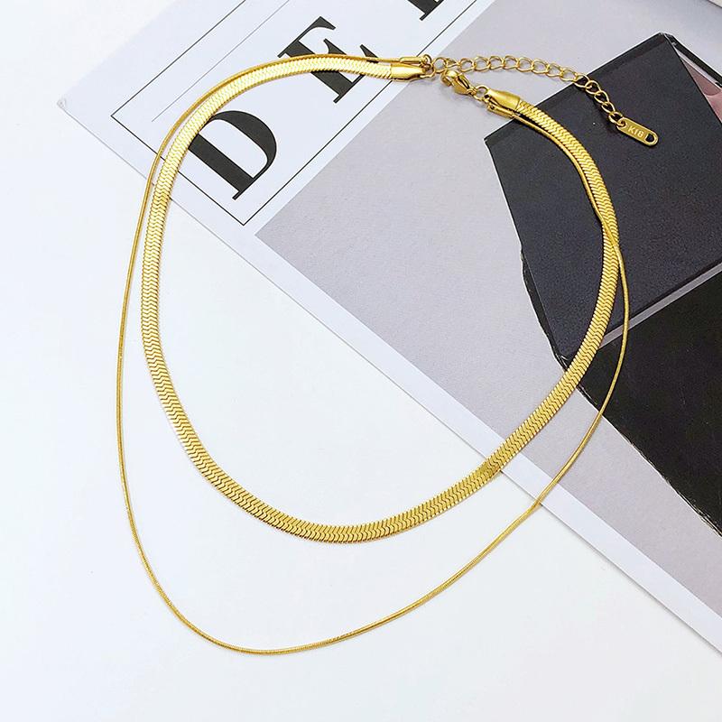 Snake With Rope Double Chain Herringbone Necklace, Layered Necklace for Women Bestfriend Birthday Gift