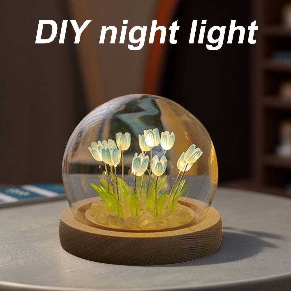 Artificial Tulip Flower Night Light Bedside Lamp LED Night Lamp Table Lamp Xmas Gifts for Women Mom Girlfriend