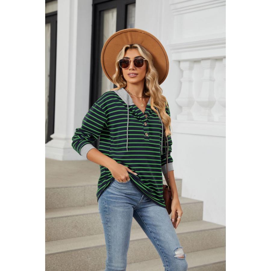 Dámská podzimní zimní pruhovaná mikina s dlouhým rukávem, kontrastní sestřih, volná mikina s kapucí