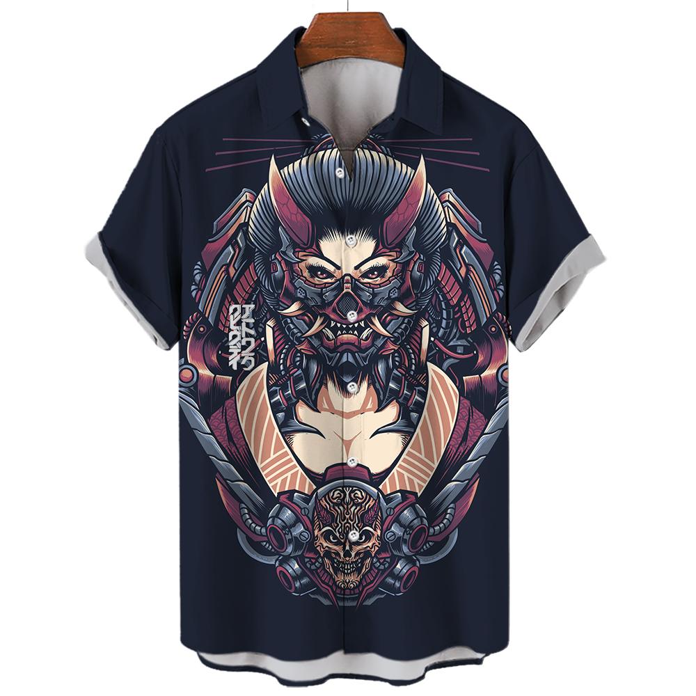 Hawaiian Men's Oversized 3D Printing Devil High Quality Shirts Summer Streetwear Gothic Short Sleeve Vintage Fashion Button