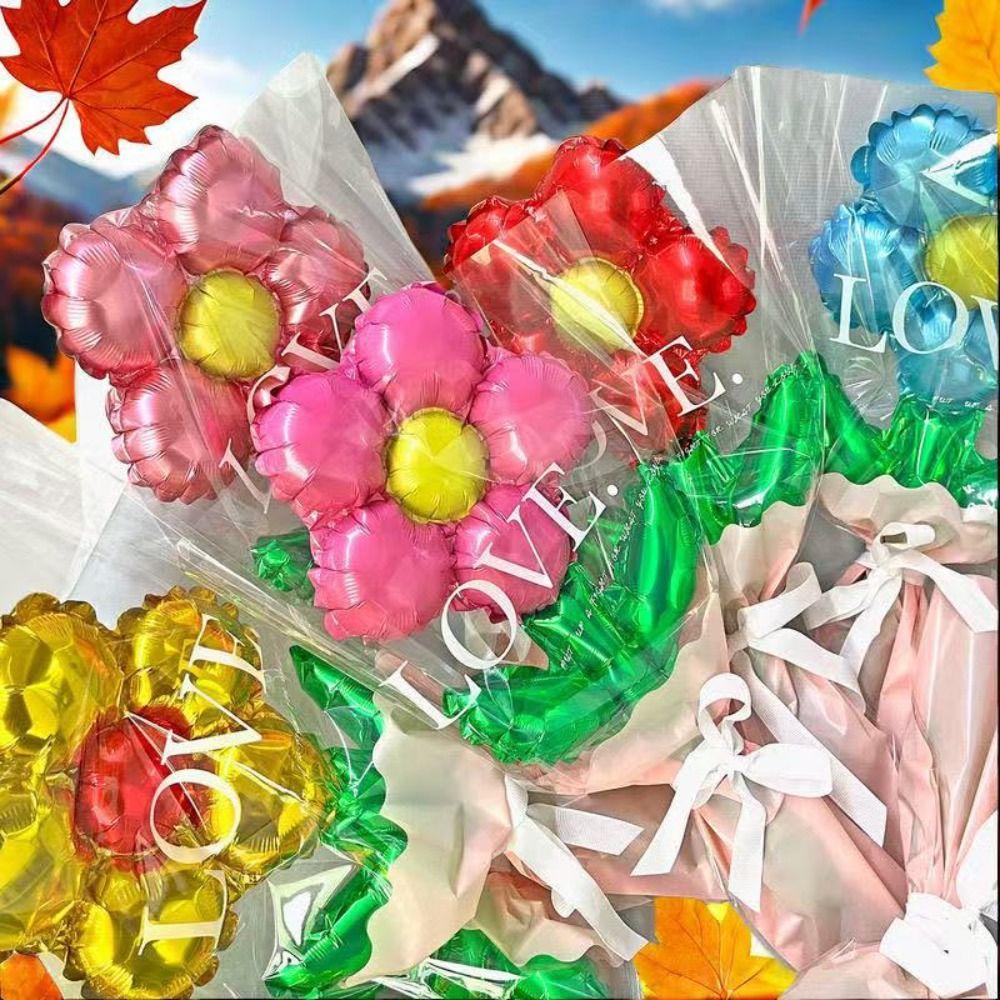 10pcs Aluminum Foil Daisy Rose Flower Balloon Romantic Five Petal Flower Balloon  Mother's Day