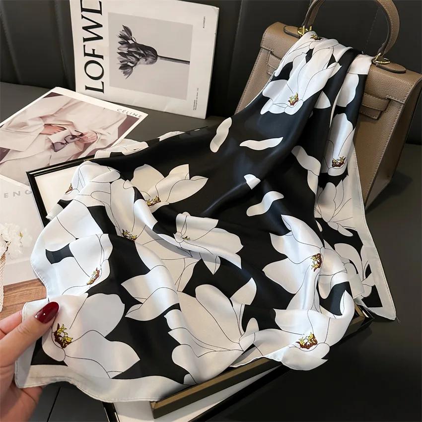 

Квадратный шарф из искусственного шелка женский с цветочным принтом мягкий сатиновый платок повязка на голову шейный платок хиджаб женская повязка на голову фуляр лента для сумки 70CM