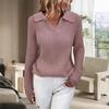Women Slim Turn Down Collar Long Sleeve Solid Color Knitted Sweater Jumper Autumn Winter Female Clothing
