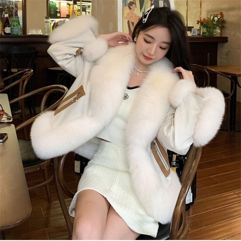 New Imitation Fox Fur Coat Women Autumn Winter Fashion Short Add Cotton Thick Warm Suede Overcoat Female Slim Outwear