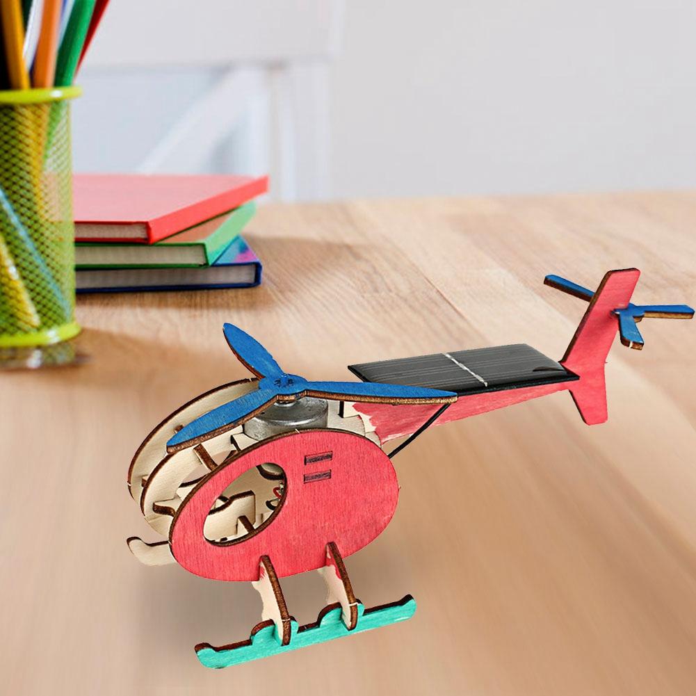 Wooden Solar Energy Aircraft Educational Toy Crafts DIY Model Wonderful Kid Gift