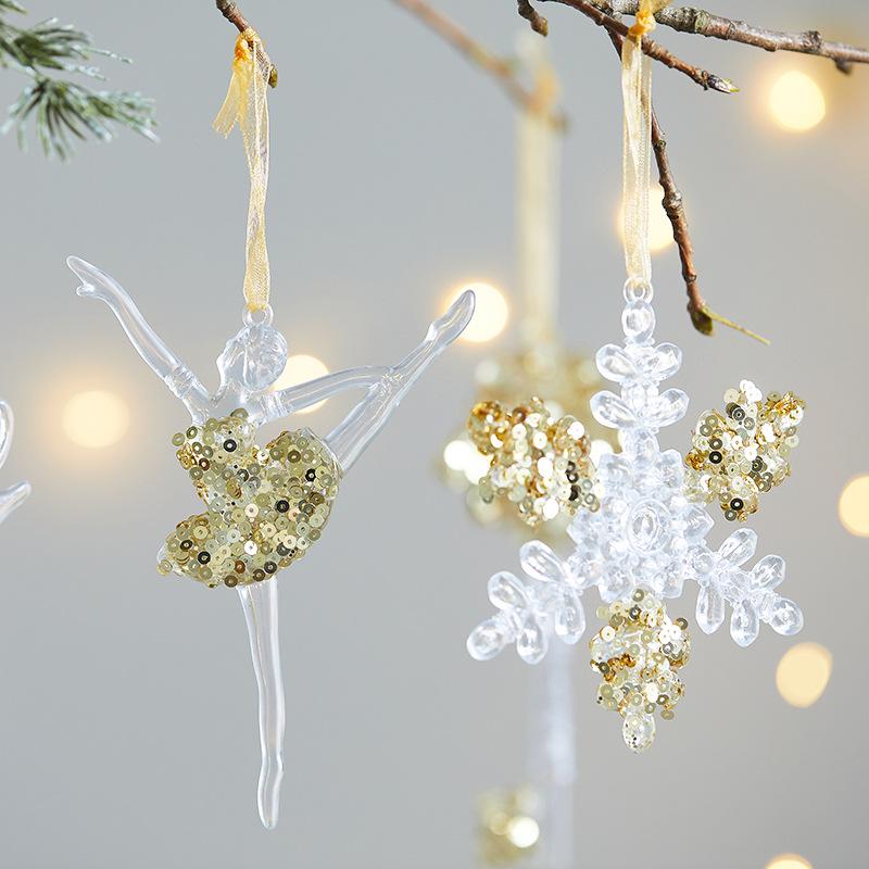 Gold-Edged Acrylic Snowflake Christmas Tree Pendant for Window Display