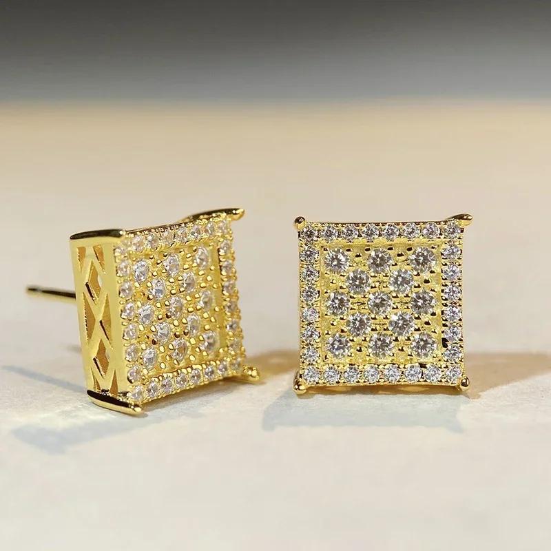 Huitan Fashion Square Shaped Stud Earrings Lady Stylish Luxury Sparkling Everyday Zircon Brilliant Cubic Zirconia Accessories