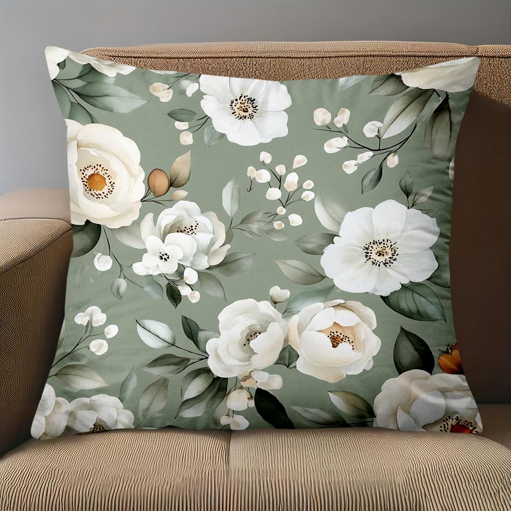 1 Pieces Floral Green Pillow Covers With White Flowers Polyester pillowcase, sofa decorative cushion cov Headboard Pillow