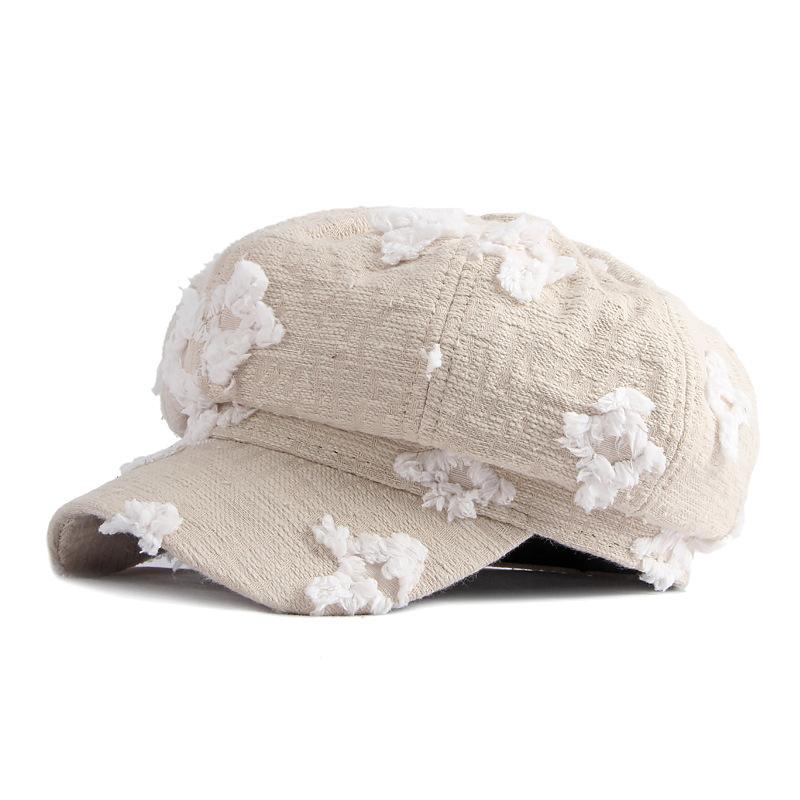 

Шляпа весна осень восьмиугольная кепка с отверстием берет женская кепка газетчика бежевый