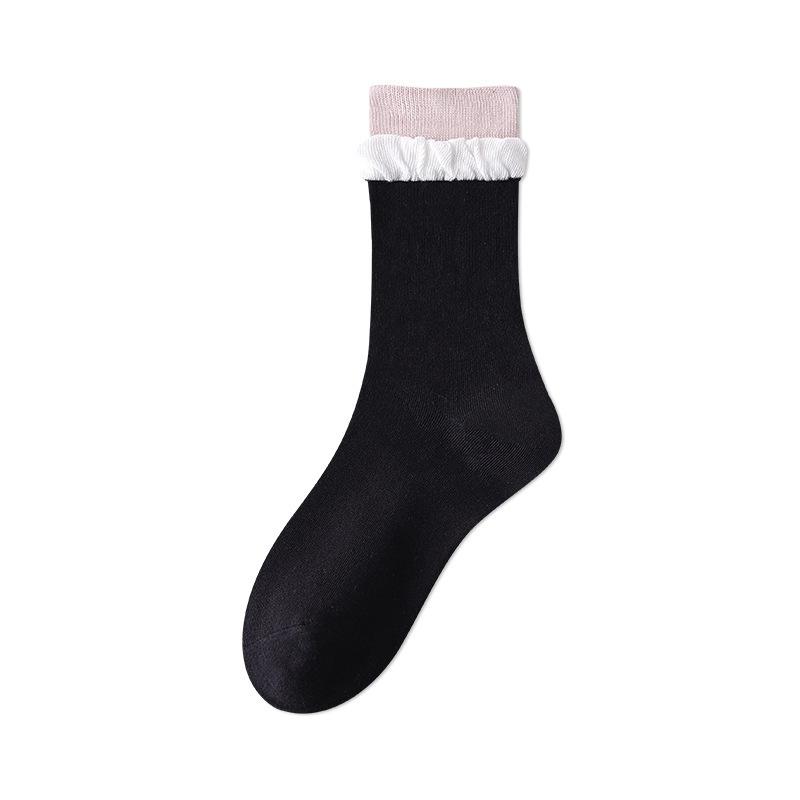 Boneless Women's Cotton Socks, Lace Pile Socks, Comfortable and Versatile, Sweat-absorbing White Socks, Mid-calf Socks