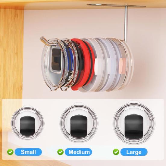 2 Pcs Tumbler Lid Organizer Horizontal with Sticky Tape Anti-drop Design Under-Cabinet Mount Clutter-Free Kitchen Cabinets And Countertops