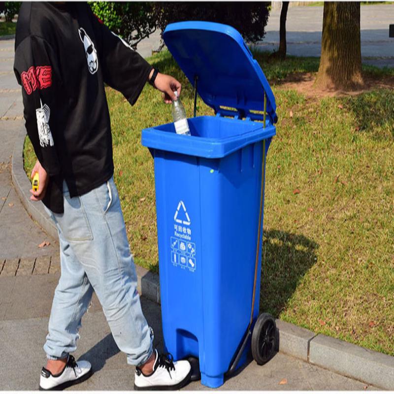 Jundingying 240L Red Foot Pedal Waste Bin with Wheels