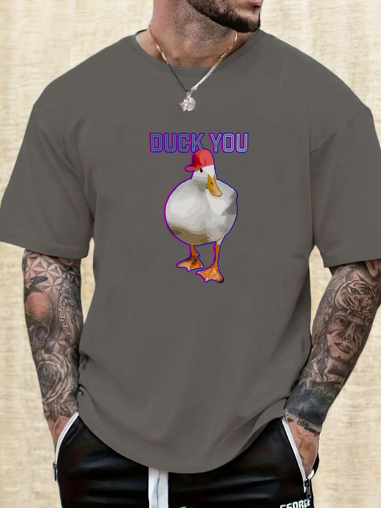 Mens Funny Duck Graphic Cotton TShirt DUCK YOU Red Hat Duck Pattern Short Sleeve Breathable Comfort Fit Casual Daily Wear Top
