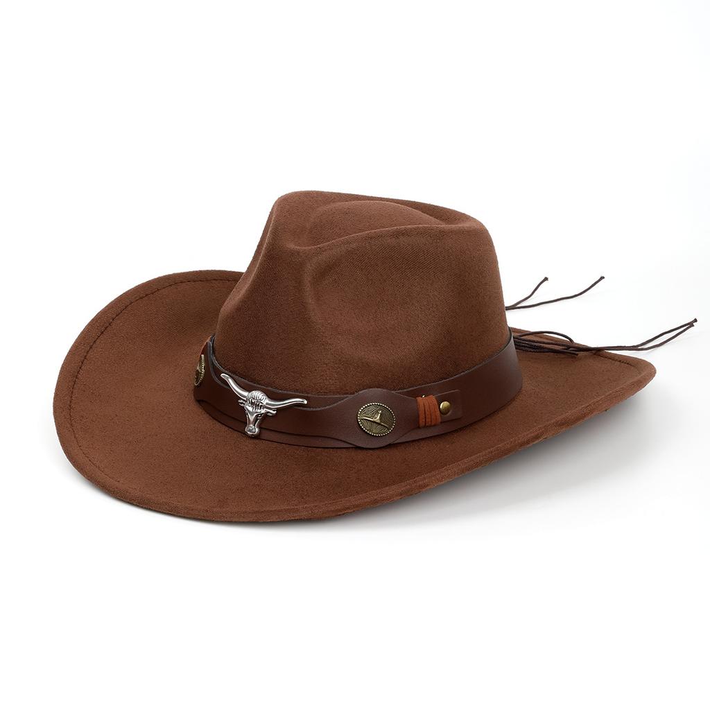 Women's European, American and British Western Cowboy Hat Men's Jazz Hat Retro Belt Decorative Wool Top Hat