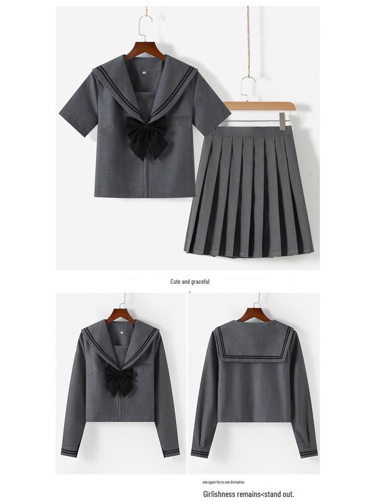 Grauer japanischer JK-Uniform-Matrosenanzug mit Faltenrock – Mädchenschulset im Akademie-Stil