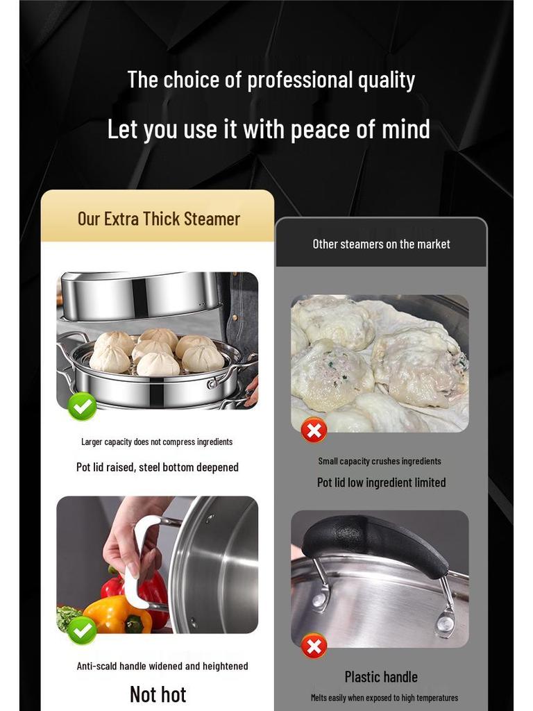 Three-Layer 304 Steel Steamer Pot with Large Capacity for Multi-Functional Cooking