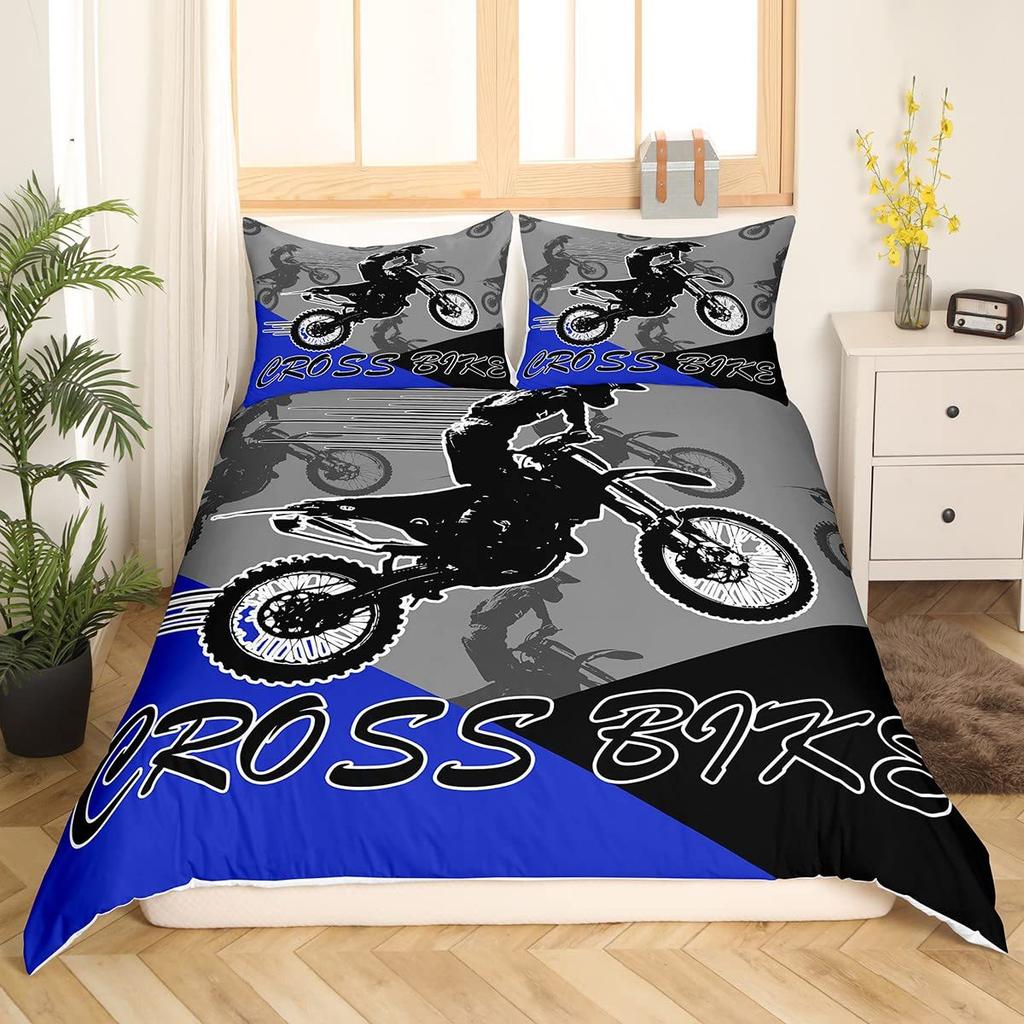 Extreme Sports Theme Colorful Graffiti Motorcycle Duvet Set Soft Bedding Set Three-Piece Set
