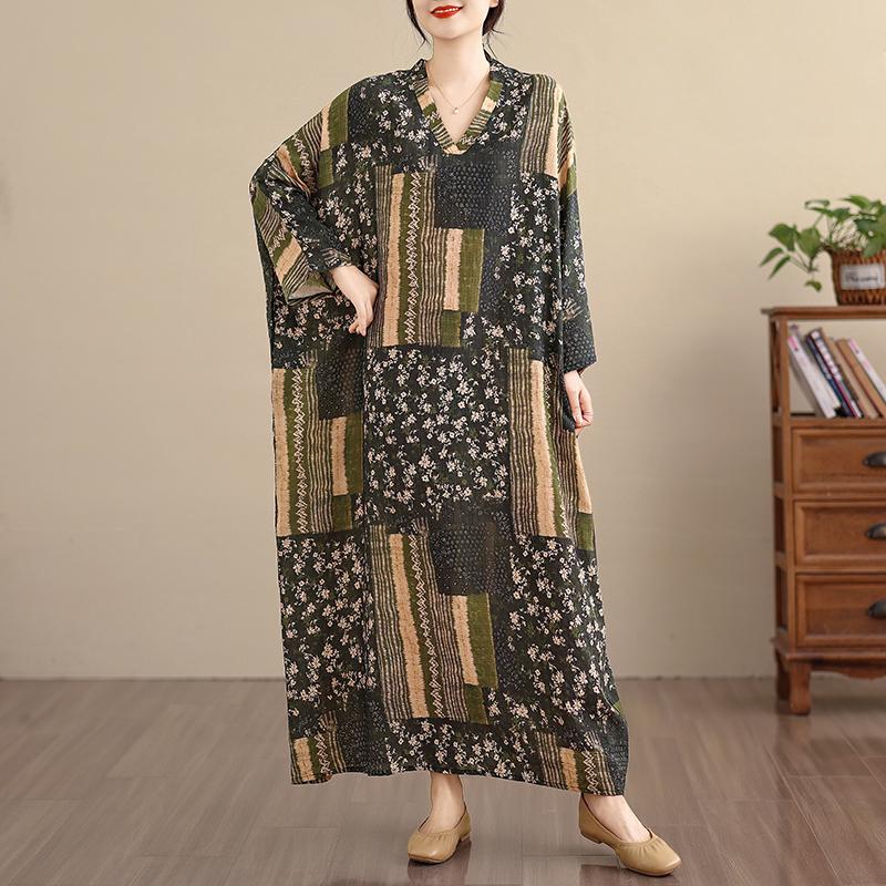 DIMANAF New 2026 Women Long Dress Plus Size Spring Summer Loose Basic Vintage Oversize Long Sleeve Maxi Floral